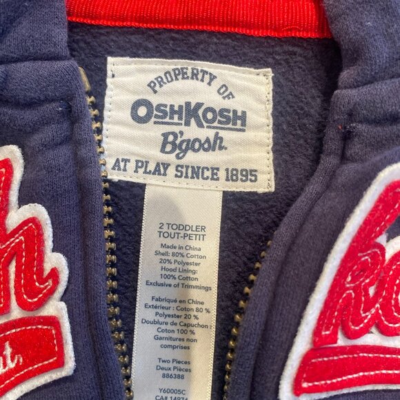 OshKosh B'Gosh Toddler Boys Hoodie Jacket Size 2T Kids Navy Blue Full Zip New - Picture 2 of 5